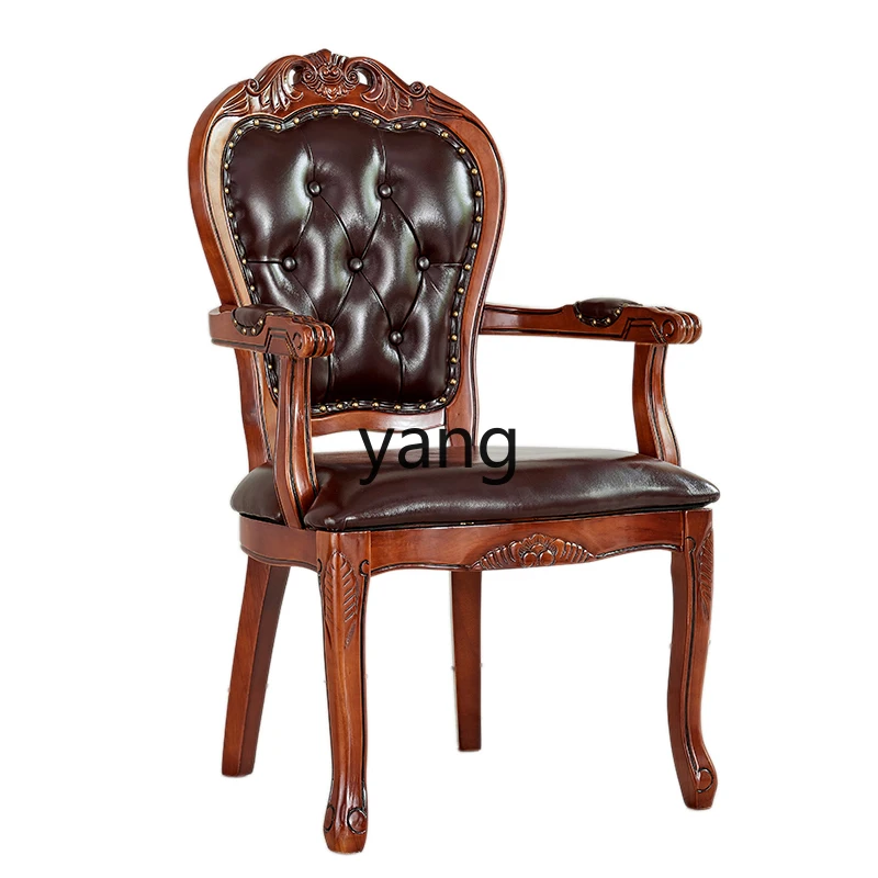 

LTT European dining chair household solid wood leather American retro negotiation armchair