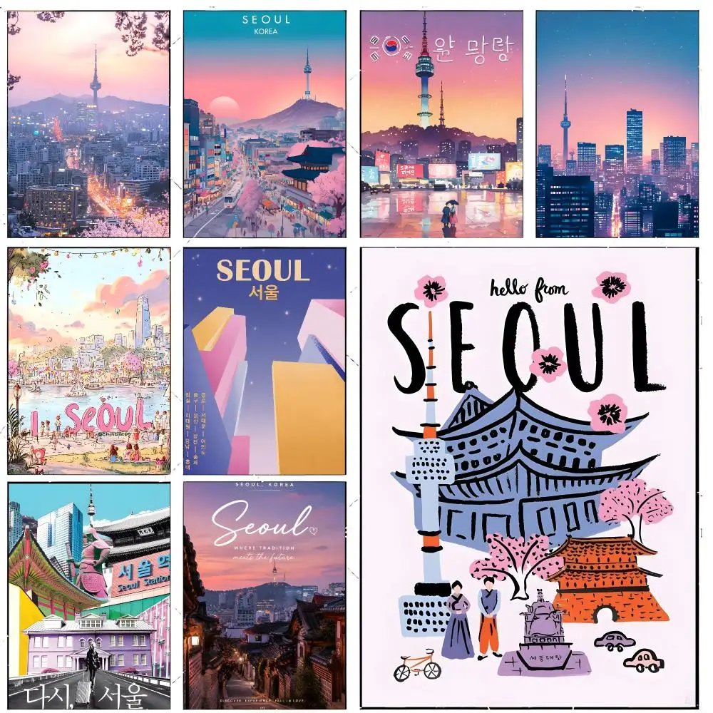 artwork city S-Seoul Modern City Poster Premium Decor Art & Gift for Household Lounge Home Ornaments