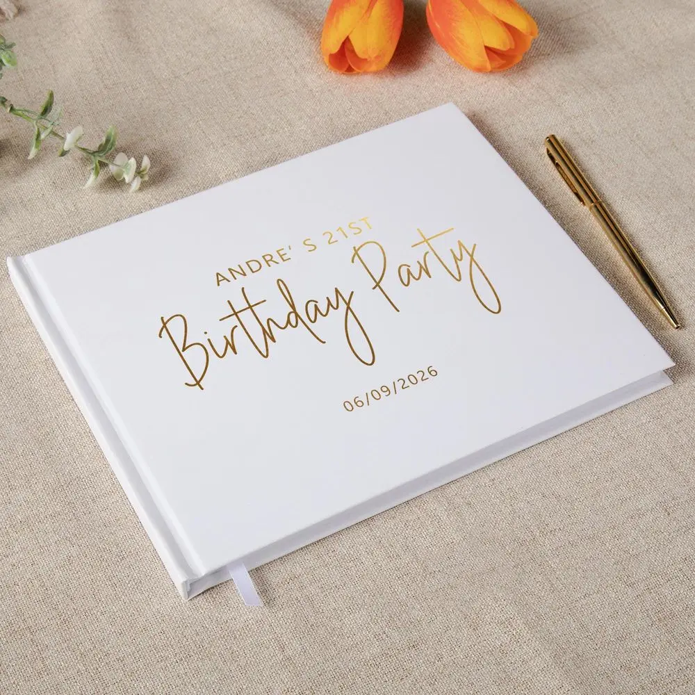 Livre d'or personnalisé blanc/noir – Cadeau d'anniversaire pour elle (18e, 30e, 40e, 50e, 60e, 70e, 80e anniversaire) – Livre de signature pour invités de fête