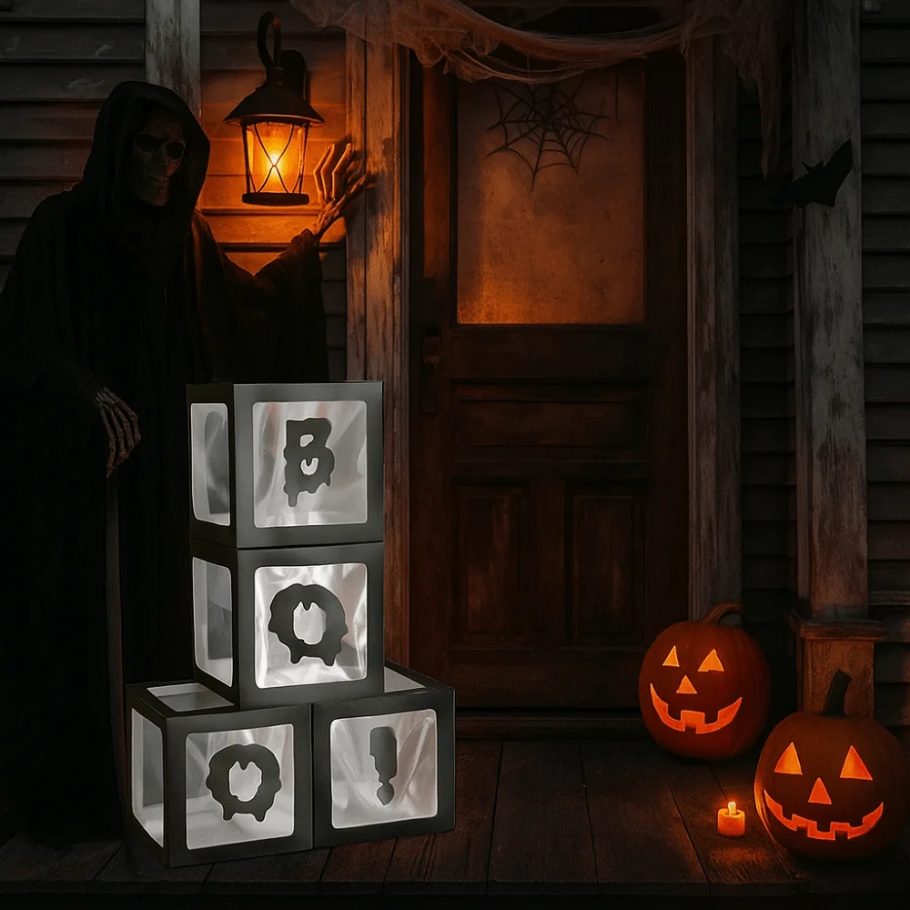 

4Pcs/Set Ghost Hallowmas Balloon Boxes Cube DIY Photography Background Box Funny Unique 3D Transparent Balloons Boxes