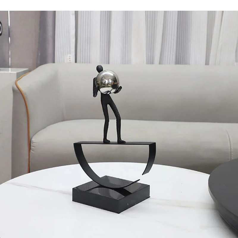 Silver Ball Sportsman Figures Sculpture Alloy Crafts Desk Decoration Abstract Character Ornaments Modern Home Decor