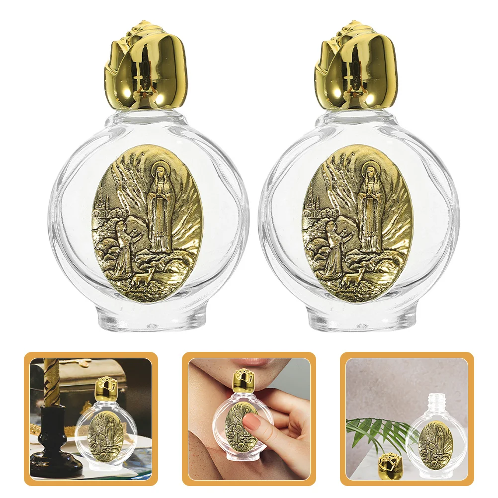 

2Pcs Small Glass Potion Bottles Refillable Holy Water Holder for Home Decor Church Baptism Wedding Party Favors Blessing