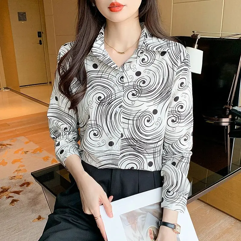 New elegant printing blouses casual daily Ladies\' Shirts Fashion Women\'s Button-Down Tops blusa mujer