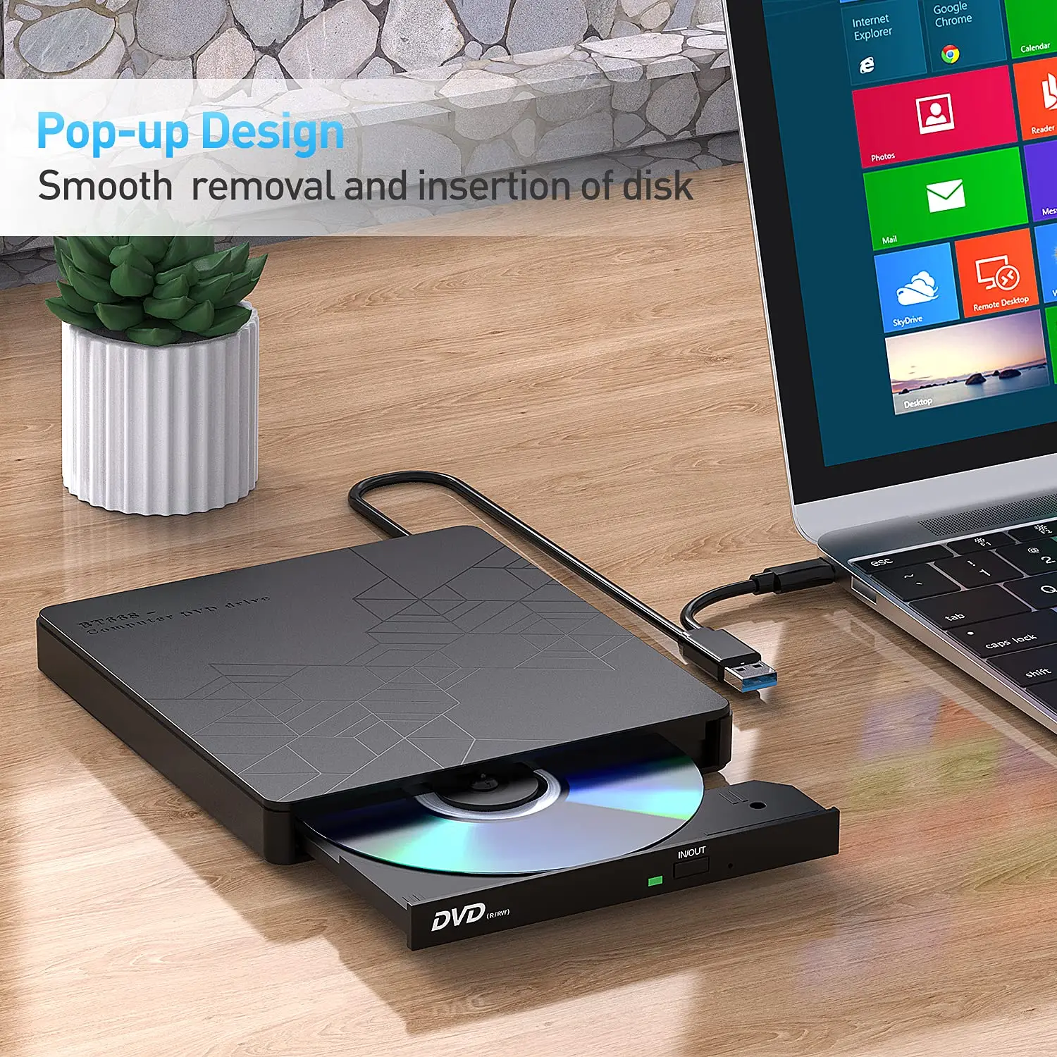 Unidad de DVD externa USB 3,0 tipo C, adaptador de CD ROM +/-RW con puerto USB, quemador de DVD para ordenador portátil, PC, unidad de disco óptico