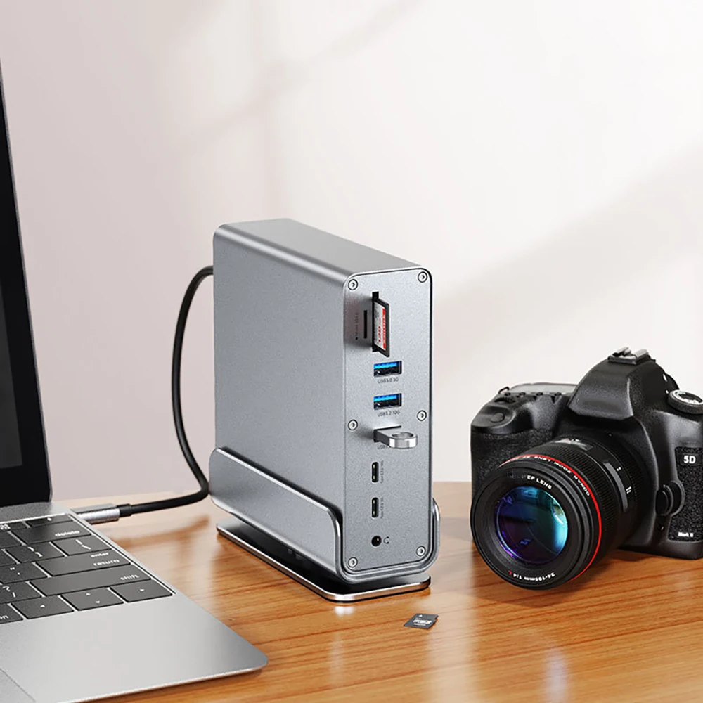 KEBIDUMEI 15-in-1 Vertical Docking Stations USB Docking Station TYPE C Hubs HDMI 4K60Hz DP 4K60Hz RJ45 1000Mbps USB3.2 10Gbps