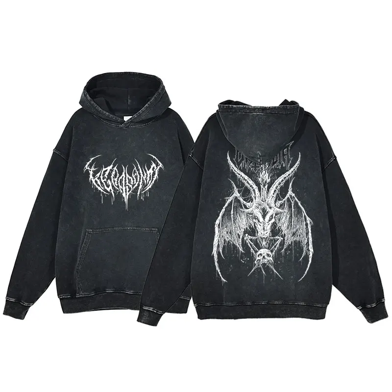 Y2K Skull Hoodies Men Scary Halloween Skeleton Acid Wash Hooded Sweatshirt Women Vintage Oversized Cotton Pullover Shirt Tops