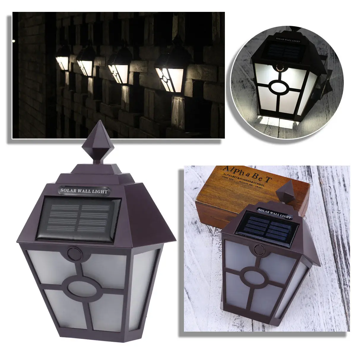 Led Vintage Hexagonal Wall Light Outdoor Waterproof Garden Patio Lamp Solar Powered Motion Light Brown 0.2W 1.2V