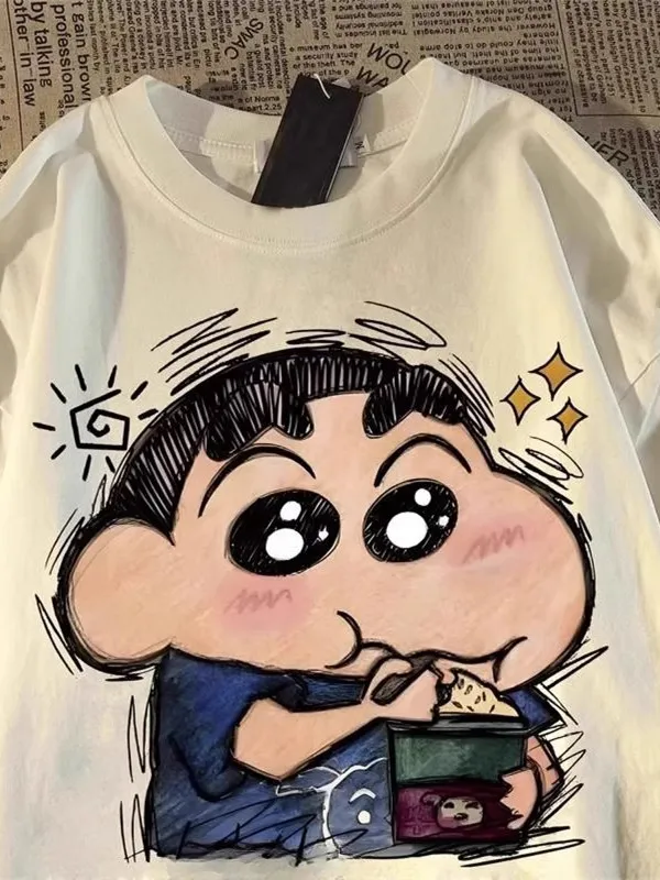 Cute Cartoon Crayon Shin-chan Ice Cream Cotton Short-sleeved T-shirt for Children and Adults, a Fashionable Summer Top.