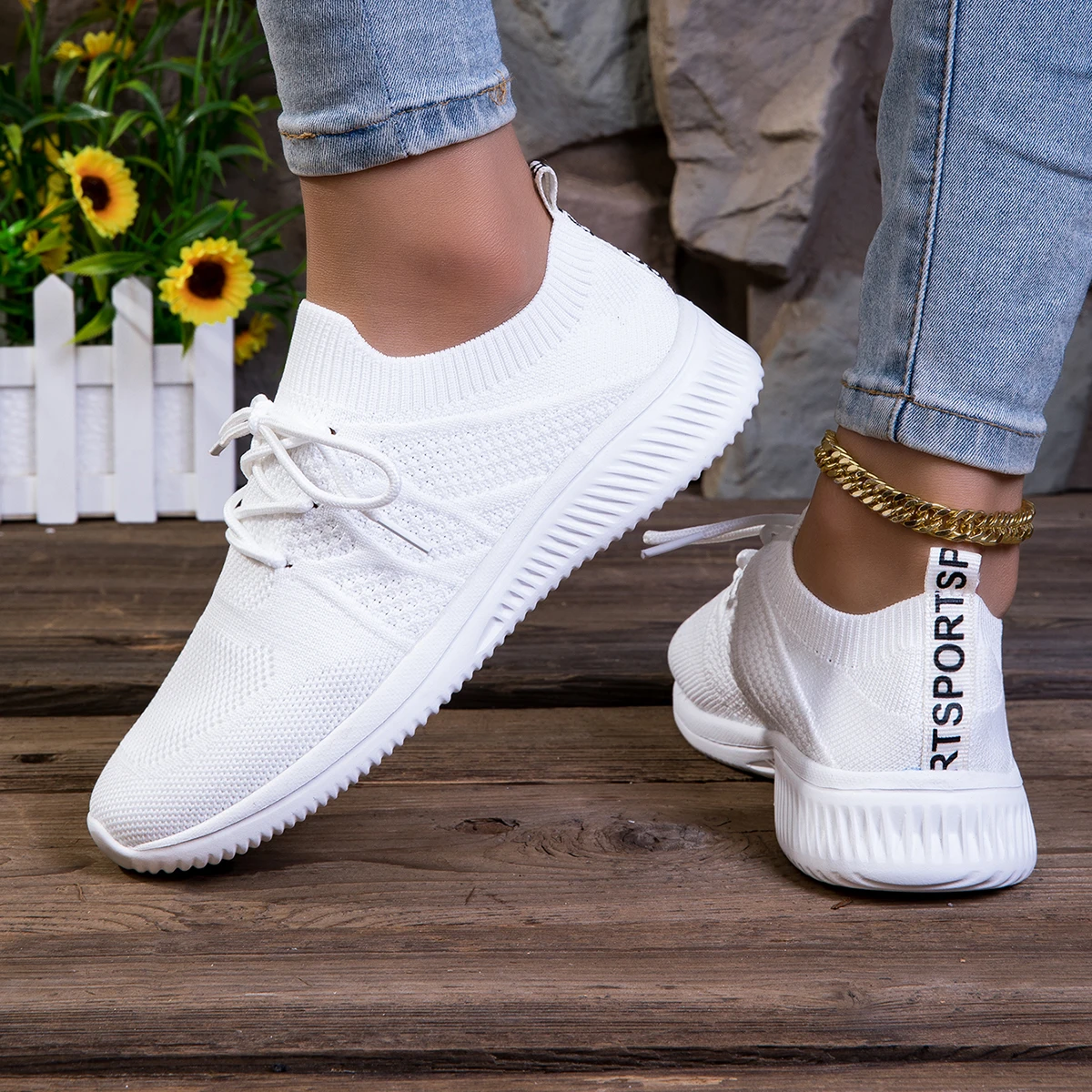 

Women's White Mesh Sports Shoes, Lace Up Breathable Slip on Running Shoes, Casual Sports Shoes, Outdoor Walking and Exercise