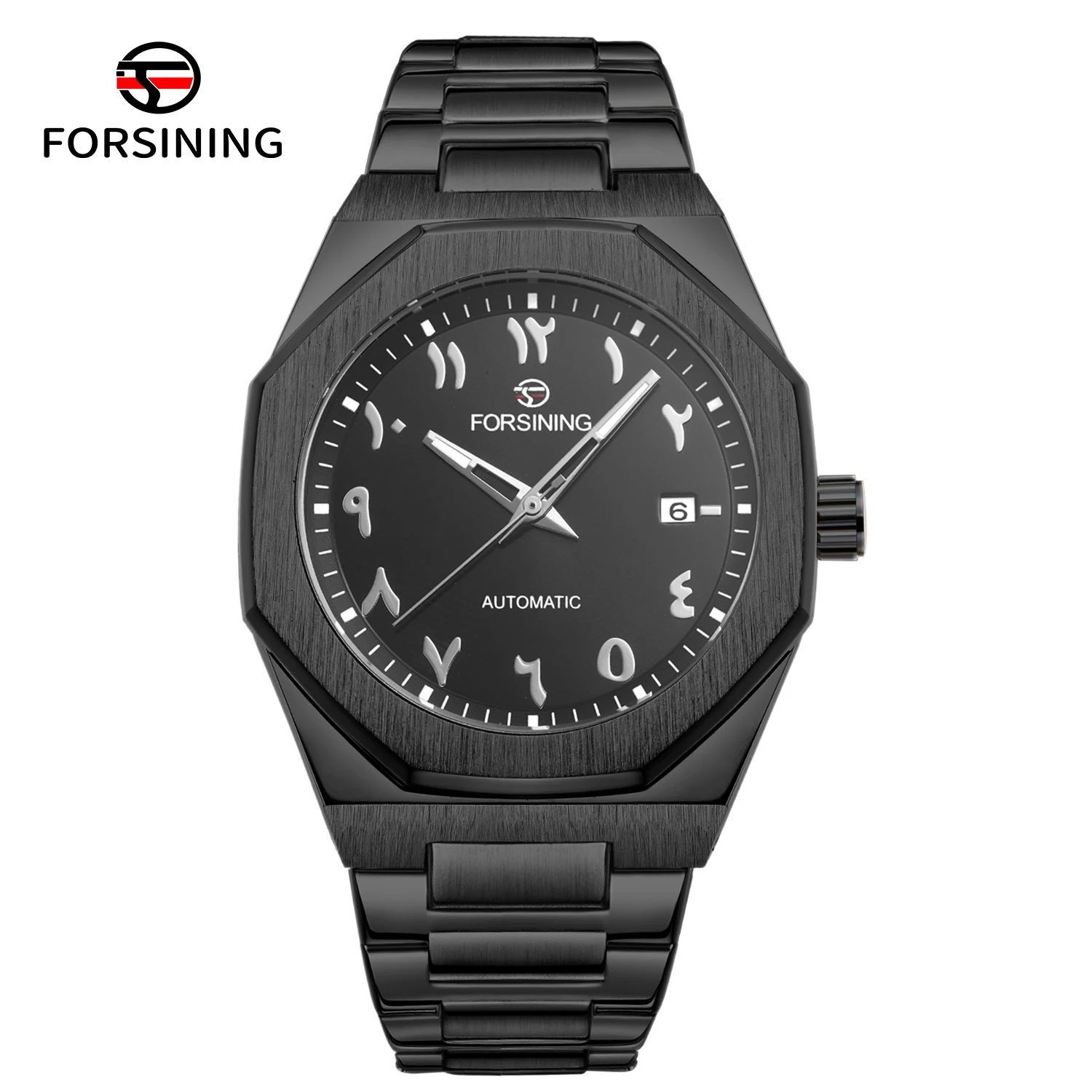 

Forsining Brand Luxury Men's Fashion Automatic Self Wind Mechanical Wrist Watches Date Black Dial Stainless Steel Strap Watch