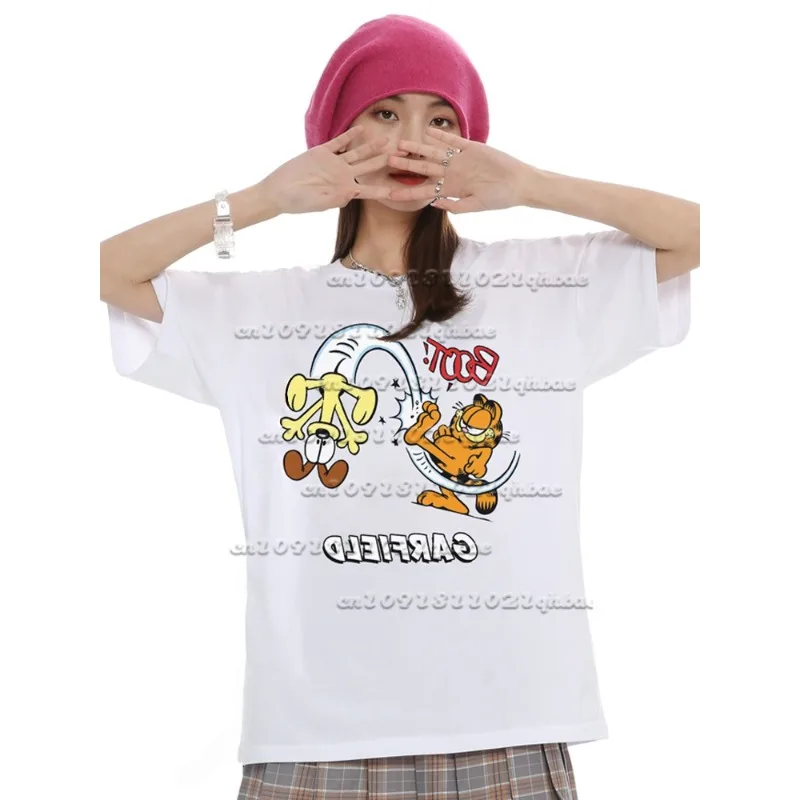 

Новый летний тренд в гонконгском стиле с короткими рукавами и 3D-принтом Garfield, свободный и универсальный быстросохнущий тренд