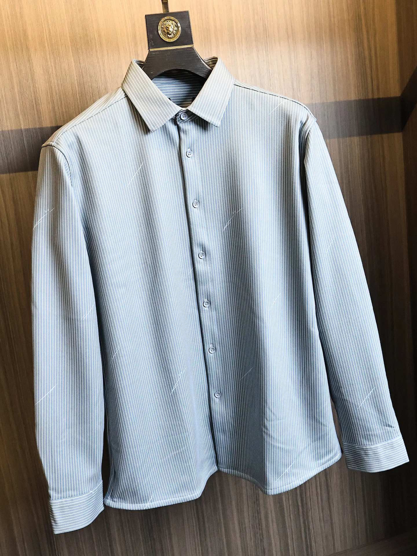 Business Commuter Thickened Fleece Long Sleeve Shirt Stand Collar Men's Fashion Urban Style Standard Fit Polyester Fiber