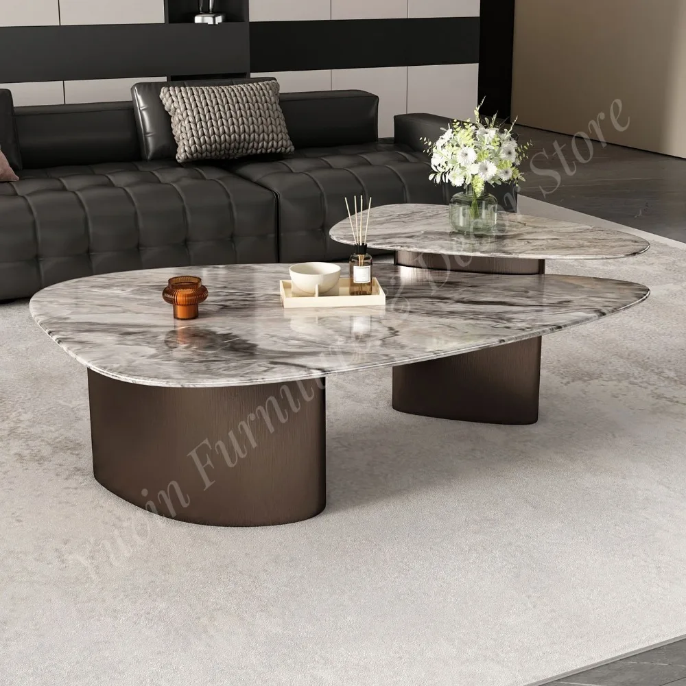 Modern Simple Light Italian Luxury Decorative Living Room Apartment Hotel Special Stainless Steel Sintered Stone Coffee Table