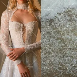 Hot Unique Off White Corded Bead Sequins French Chantilly Lace Wedding Dress Gown Dress Lace Fabric 1 Yard