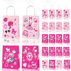 4/30pcs Pink Girls Gift Bags With Handle Paper Candy Bags Supplies Horse Lips Beauty For Girls Birthday Party Decorations Favors