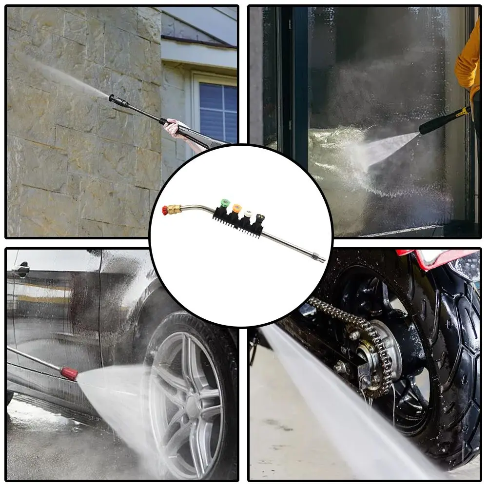 Extension Wand Pressure Washer Quick Release Extension Bar Stainless Steel With Nozzle Holder .30 Degree Curved Bar