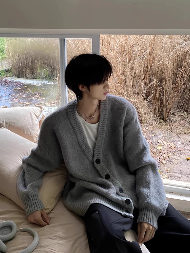 

Мужской осенний свитер Haome с V-образным вырезом в стиле ретро, вязаный, свободного кроя, повседневный, премиум-класса