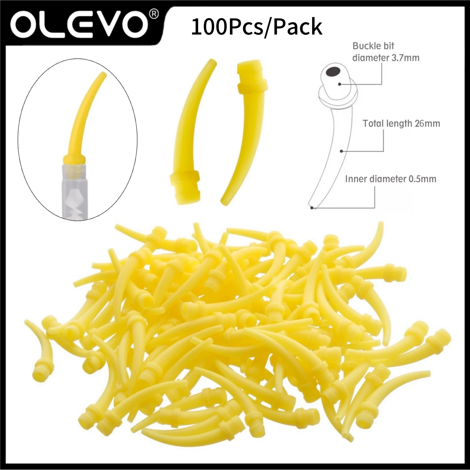 100pcs Dental Intraoral Impression Mixing Tips Yellow Disposable Silicone Rubber Nozzles Conveying Mixer Syringe Mixing Head