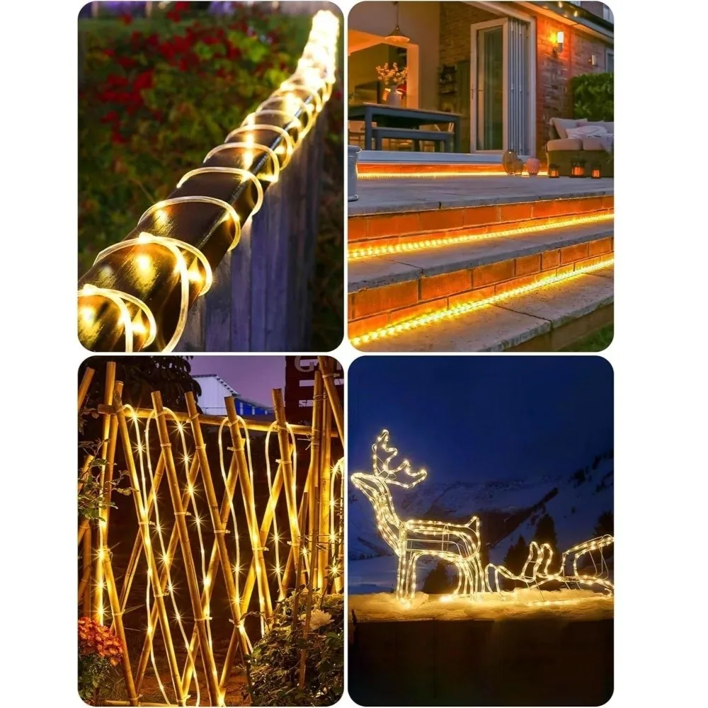 Waterproof Solar String Lights PVC Christmas Decoration LED Strip Lights Solar Powered Flexible Tube Lamp