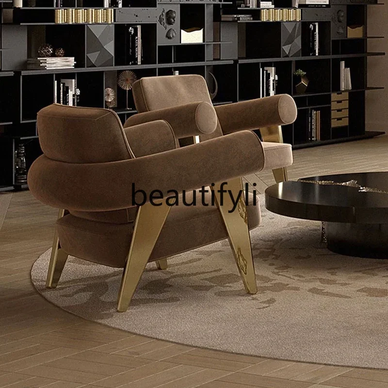 

zx1HDesigner sofa chair leather stainless steel single chair high-end light luxury meeting chair