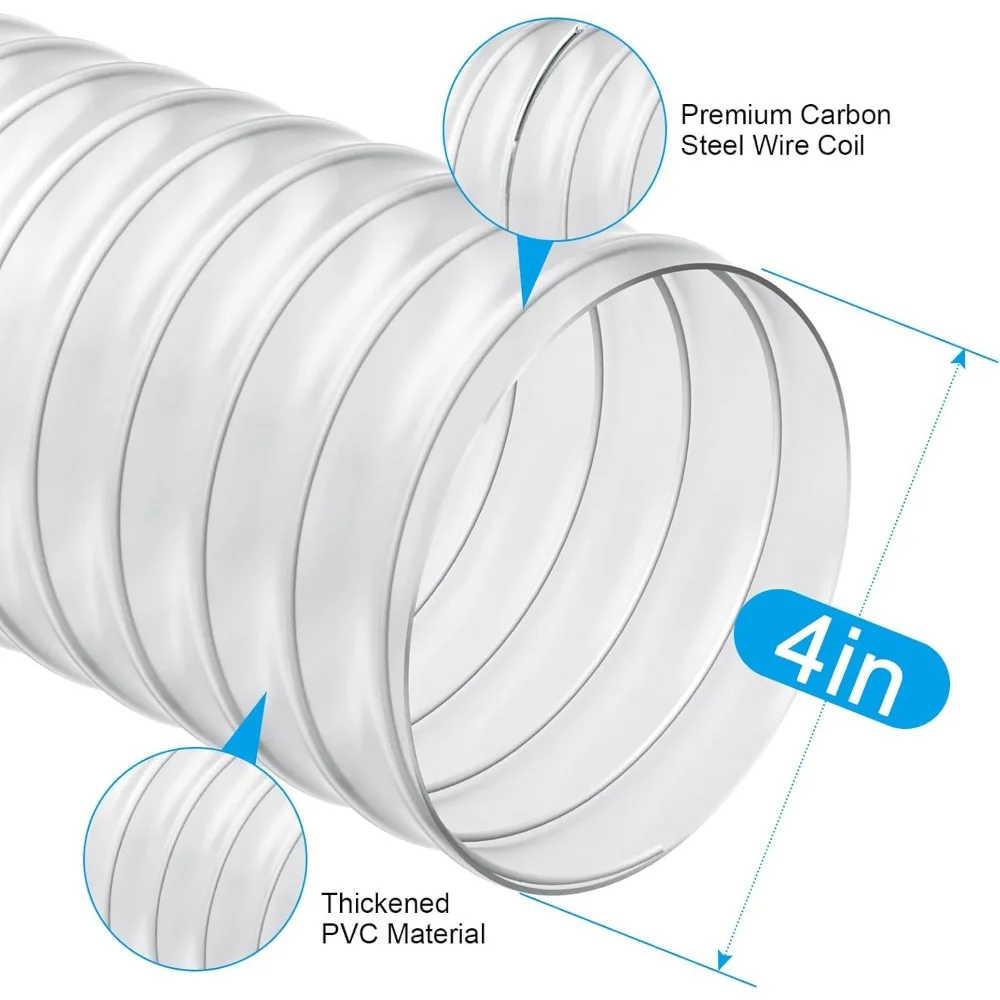 

US Shipping 4 x 50 Inch Heavy Duty PVC Dust Collection Hose Flexible Clear Vacuum Hose with Clamps for Dust Collector Shop