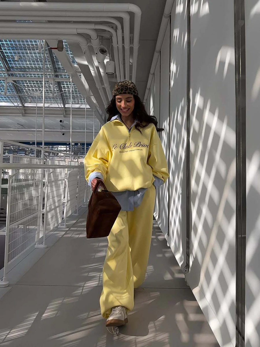 

Толстовка на молнии с буквенным принтом, женский осенний свободный спортивный пуловер с длинными рукавами, уличная одежда, повседневные спортивные штаны на шнурке, комплекты из 2 предметов