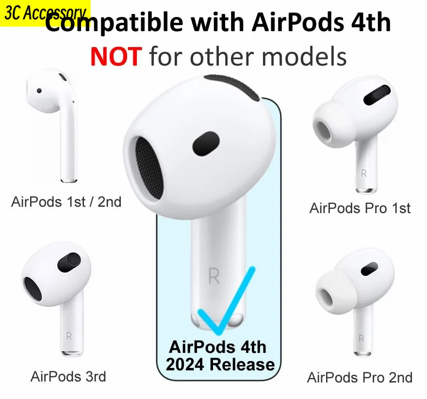 6 أزواج لأجهزة AirPods 4 خطافات أذن رياضية أطراف أذن بديلة مضادة للانزلاق ومضادة للانزلاق من السيليكون أغطية أذن لأجهزة AirPods 4th Gen USB C