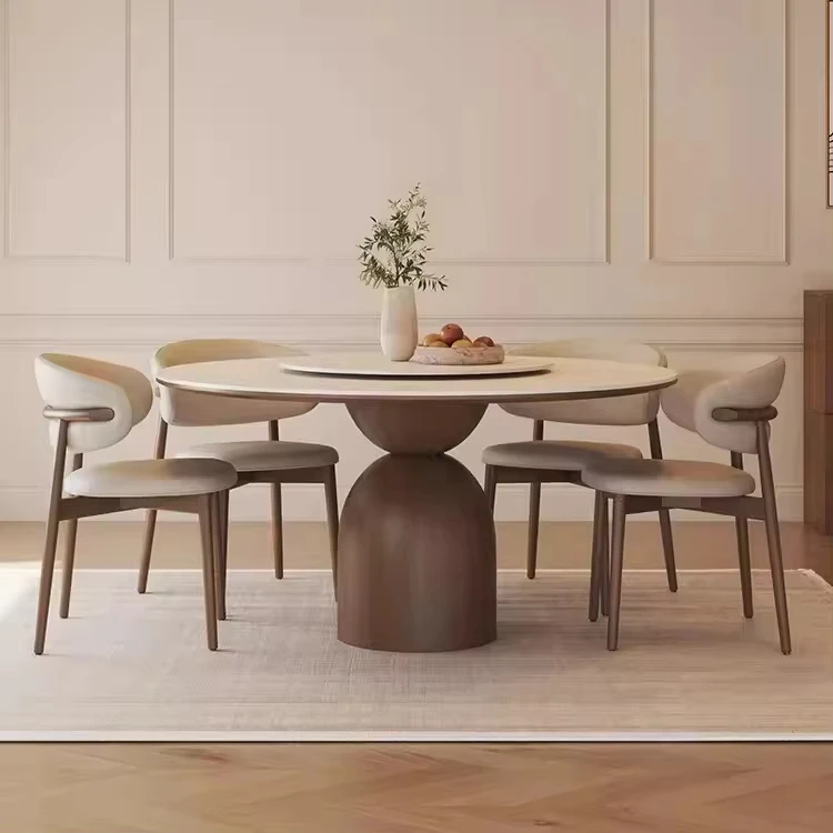 # Französischer Retro-Esstisch aus Massivholz mit Vier Stühlen Kombination Hochwertige Schlichte Wohnung Villa Runder Tisch