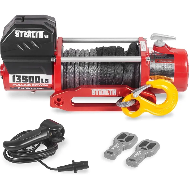 

13500lb Truck Winch,12-Volt Electric Winch with 2 Wireless remotes and Synthetic Rope, 4x4, Perfect for Off-Road SUV Towing