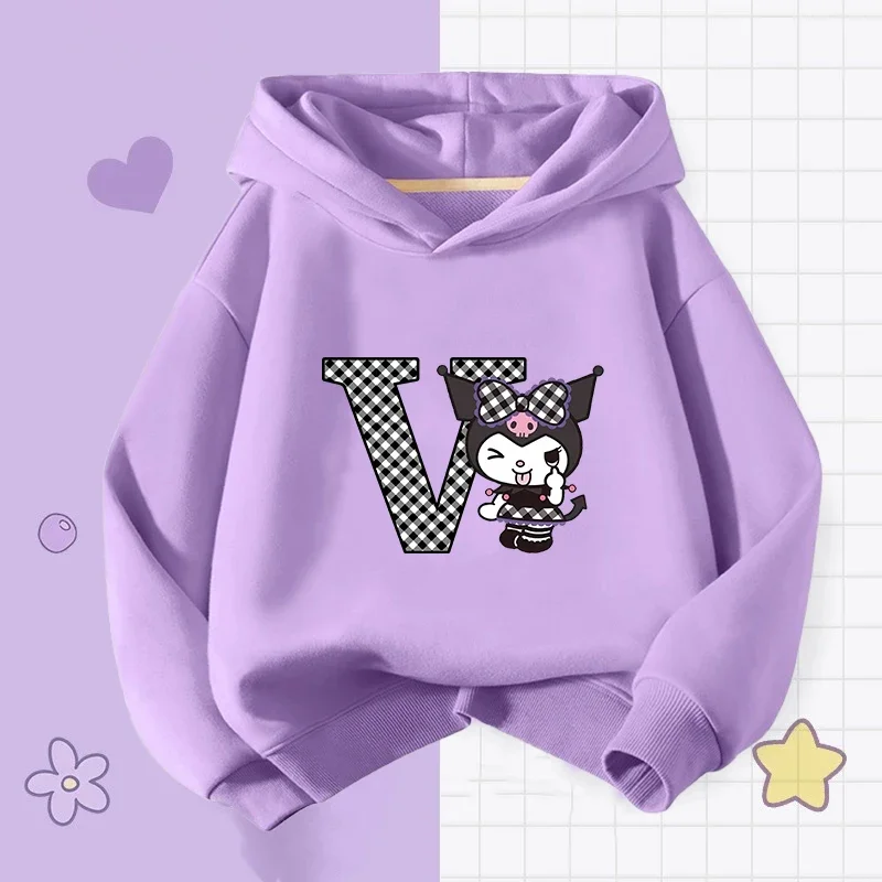 Kuromi Letter A-Z Hoodies New Sanrio Spring Autumn Kids Purple Sweatshirt Anime Kawaii Y2k Pullover Girls Tops Clothing Gifts