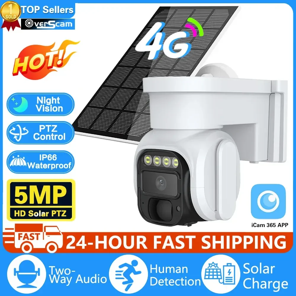 

2k 5MP 4G SIM Card Solar Wireless PTZ Security Camera Outdoor Surveillance with Human Detection 365-Day Standby Solar Panel