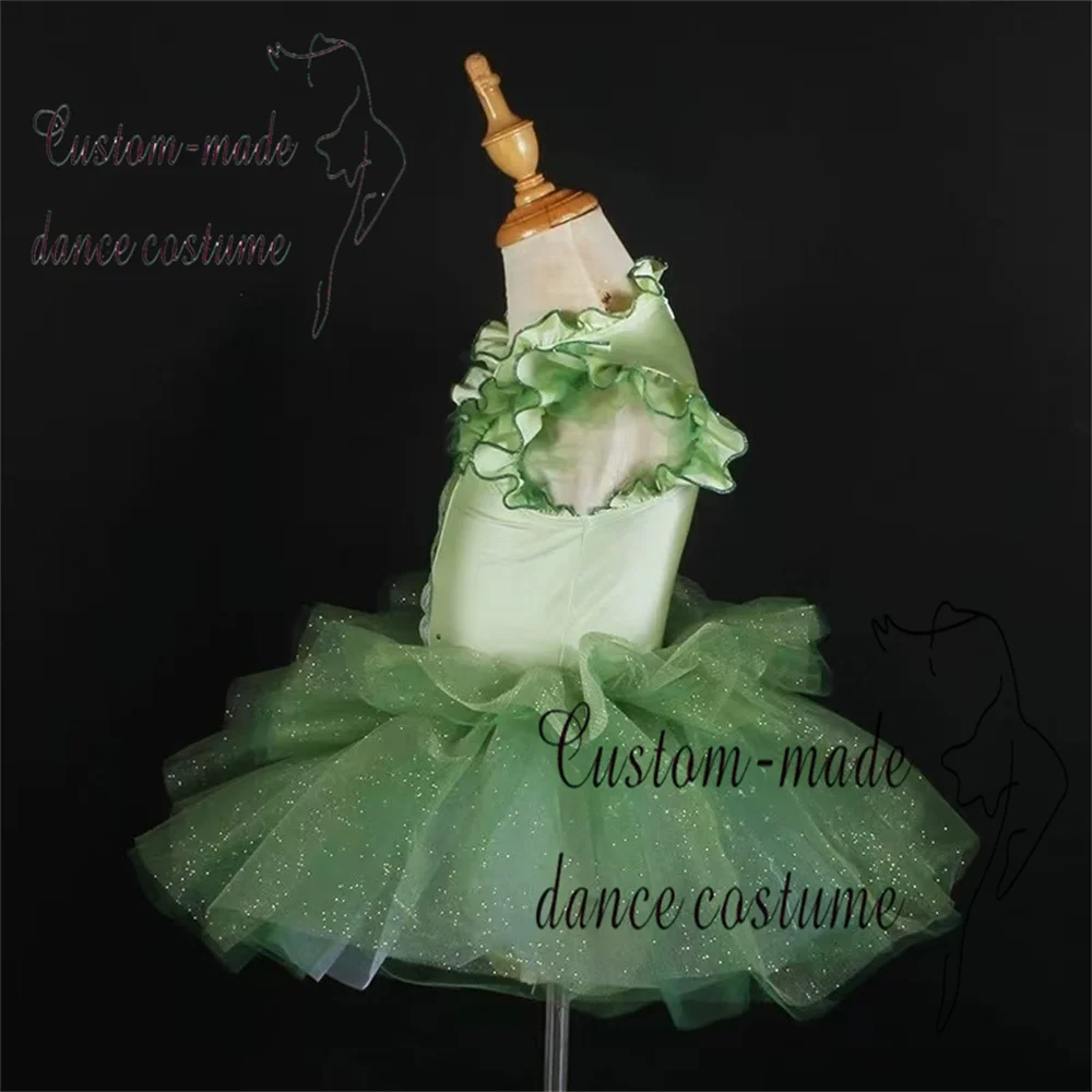 Costume de spectacle de robe de ballet pour enfants pour filles, jupe bouffante en tulle pour tenue de spectacle de danse en feuilles de bambou.