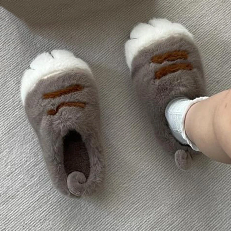 Fun Fluffy Cats Feet Slippers Cute Trend Home Shoes Woman Snug Kitty Paw Furry Slides Women's Christmas Slippers Birthday Gifts