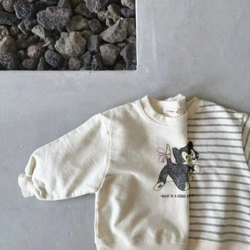 2025 Autumn New Baby Long Sleeve Casual Sweatshirt Cute Cartoon Print Toddler Girl Pullover Cotton Infant Boy Sweatshirt