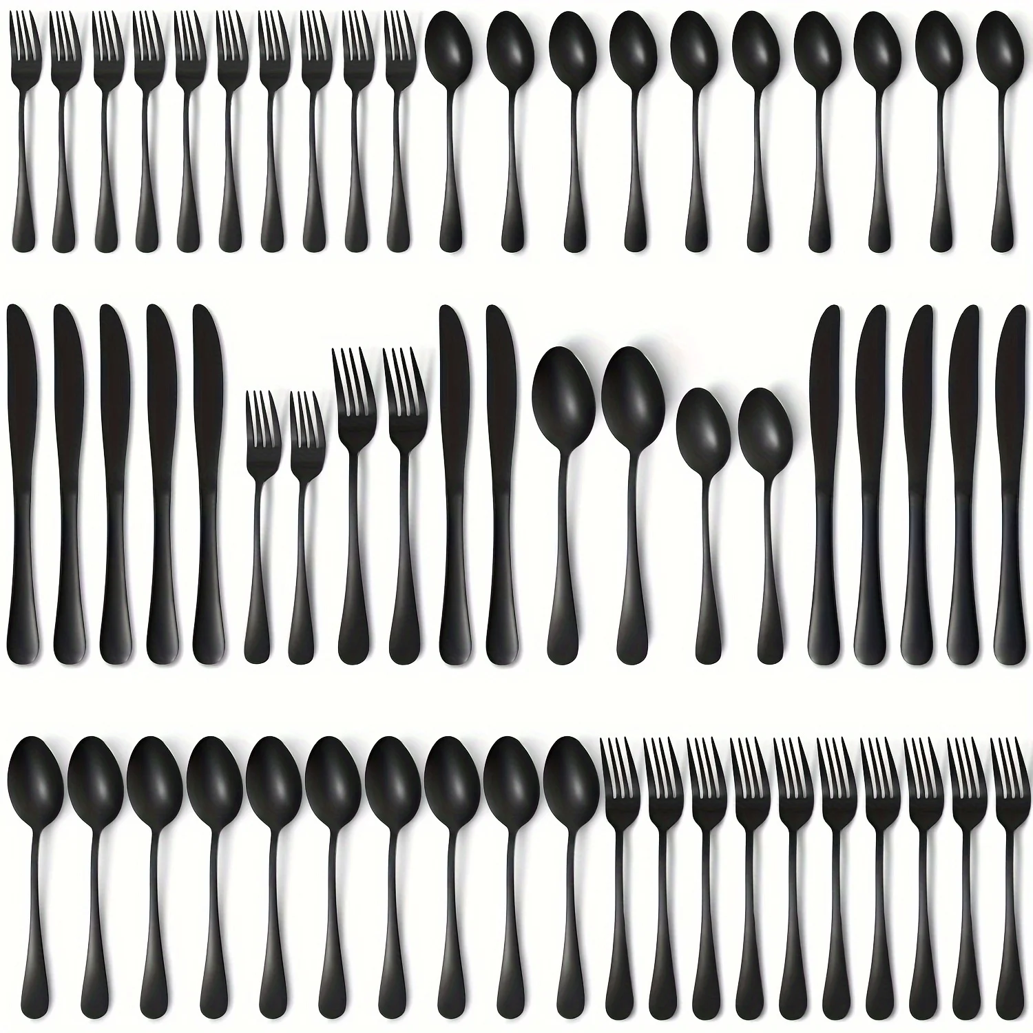 

60pcs, Stainless Steel Flatware Set Black Silverware Mirror Polished Cutlery Set Birthdays Independence Day Dishwasher Safe