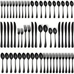 60pcs, Stainless Steel Flatware Set Black Silverware Mirror Polished Cutlery Set Birthdays Independence Day Dishwasher Safe