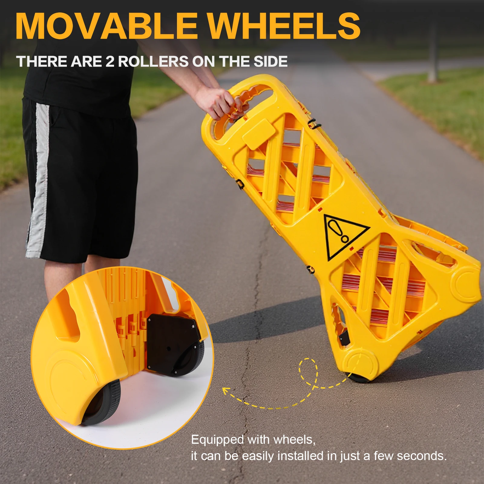 

13 Foot Retractable Driveway Fence Gate with Wheels Traffic Barricade Fence for Crowd Control Industrial Or Residential Use