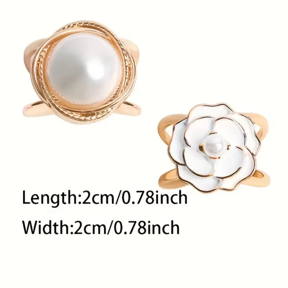 4Pcs Rose Gold Faux Pearl Scarf Clips, Metal Square Knot Ring Clasp, Women Clothing Accessory Gift