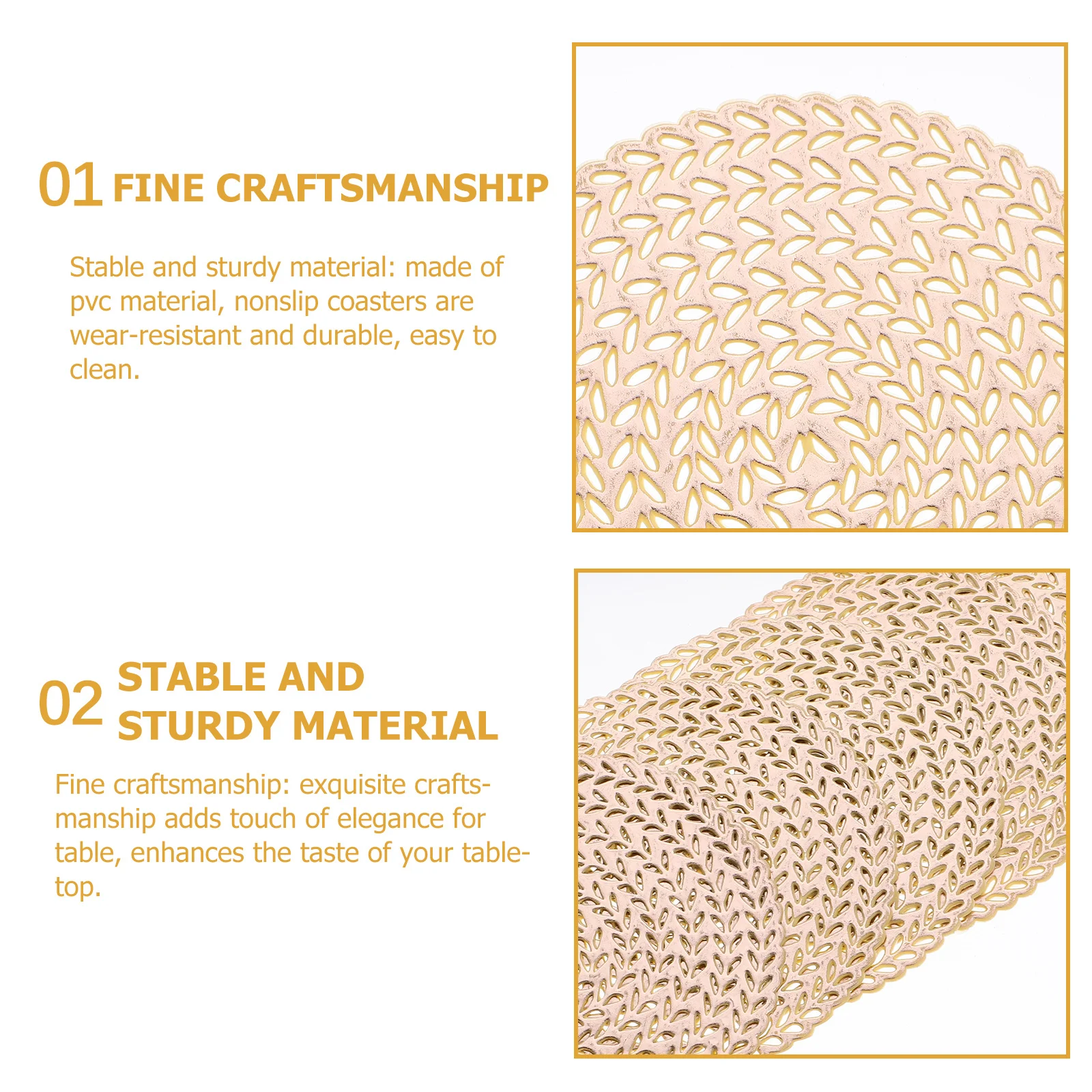 

10pcs Golden Hollow Pvc Coasters Non Slip Table Mat Round Coffee Station Accessories Dining Table Decor Kitchen Placemats Set