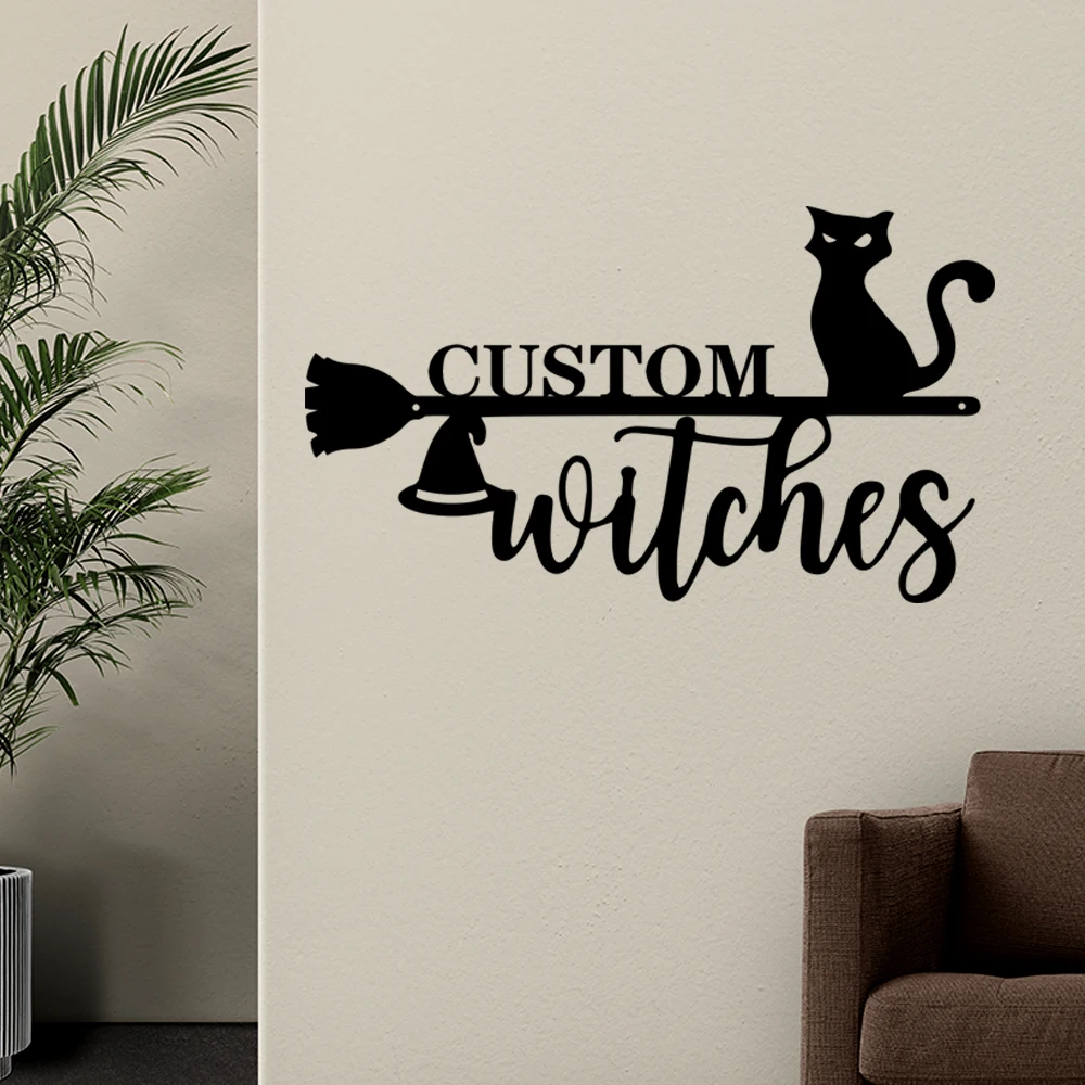 

1pc new Cats and brooms Customized Name Tin Wall Signs Metal Wall Plaque Decor Living Room Bedroom Removable