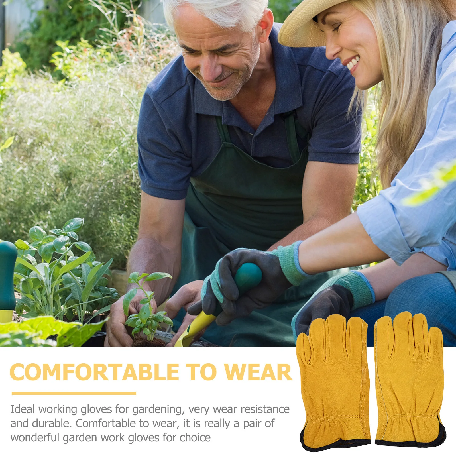 

1Pair Cowhide Gardening Work Gloves Puncture-Proof Wear-Resistant Protective Gloves for Pruning Planting Outdoor Garden Work