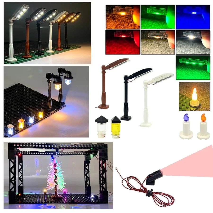 Flash Lamp City Street Light Lightsaber Spotlight Candle Lamp Bricks DIY 0.8mm Pin 1x1 1x4 1x2 LED Remote Control Building Block