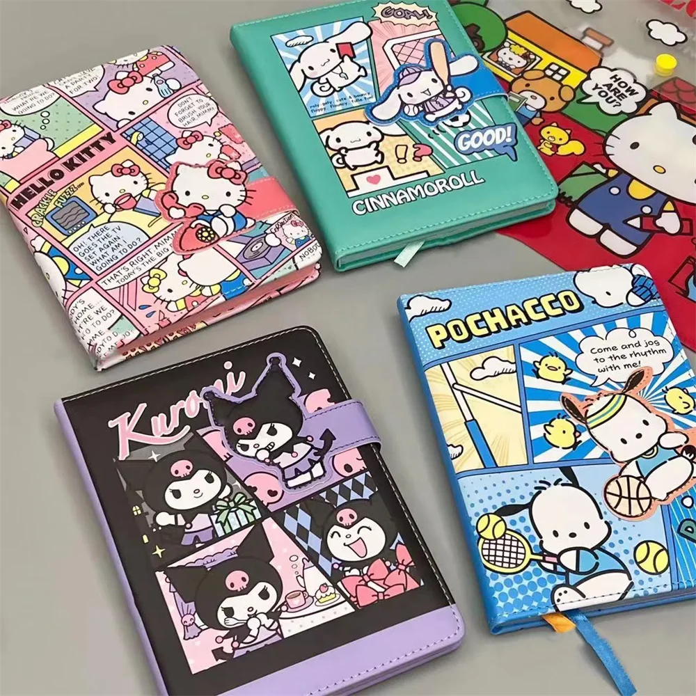 Kawaii Cartoon Hello Kitty Magnetic Buckle Notebook Cute Kuromi Cinnamoroll Diary Handbooks Stationery Kids Girls Birthday Gifts