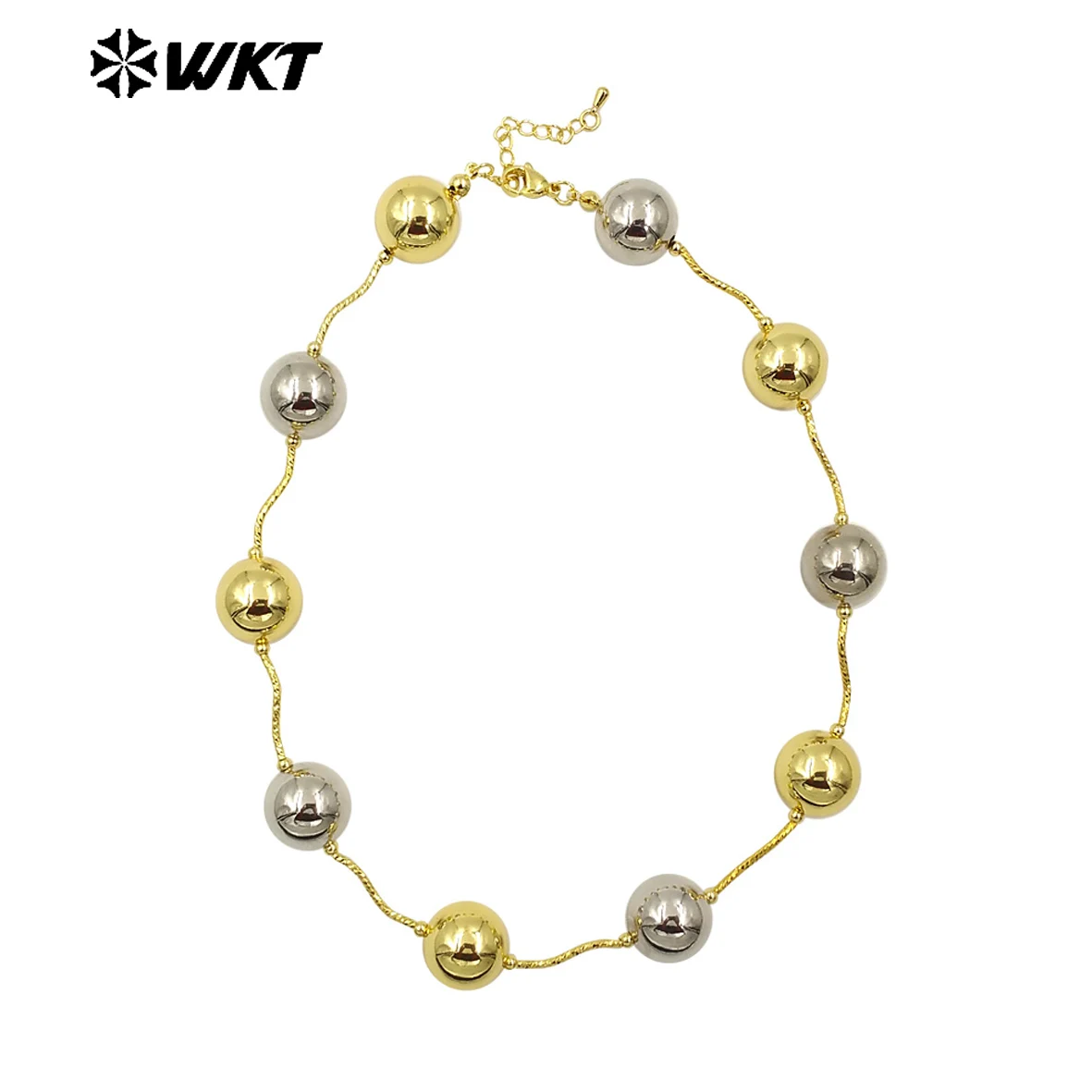 WT-JFN07 Dignified And Elegant 18k Gold & Silver Beads Spaced 40cm For Women's Cocktail Party Jewelry Necklace