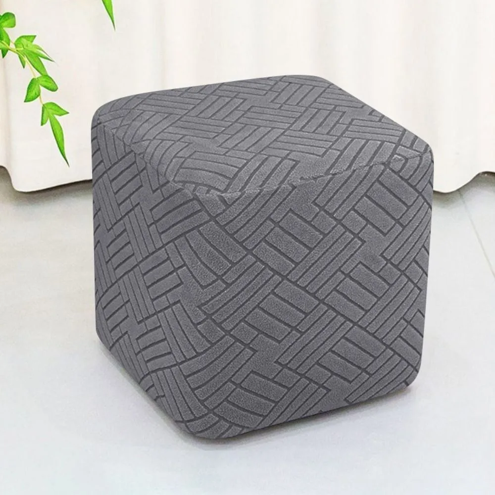 Wrap-around Jacquard Ottoman Footstool Cover Elastic Solid Color Stool Cover Durable Washable Square Foot Stool Bedroom