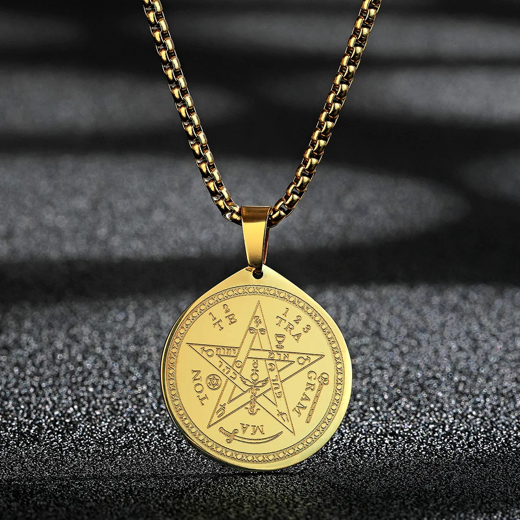 Tetragrammaton Pentagrama Colar Pingente para Homens e Mulheres, Aço Inoxidável, Pentáculo Mágico, Amuleto Wicca, Gargantilha Talismã Jóias