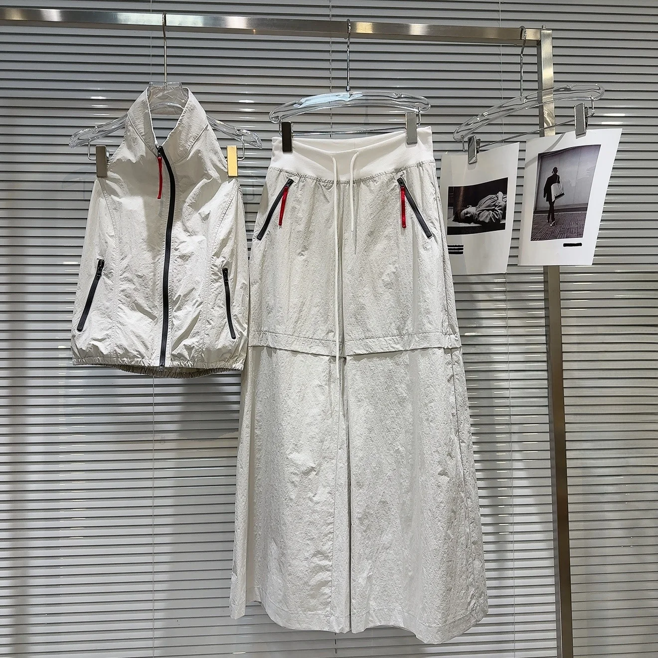 

Прохладный пикантный висящий жилет на молнии с широкими штанинами, дышащий комплект Qui Dry, женская осенняя коллекция Faion