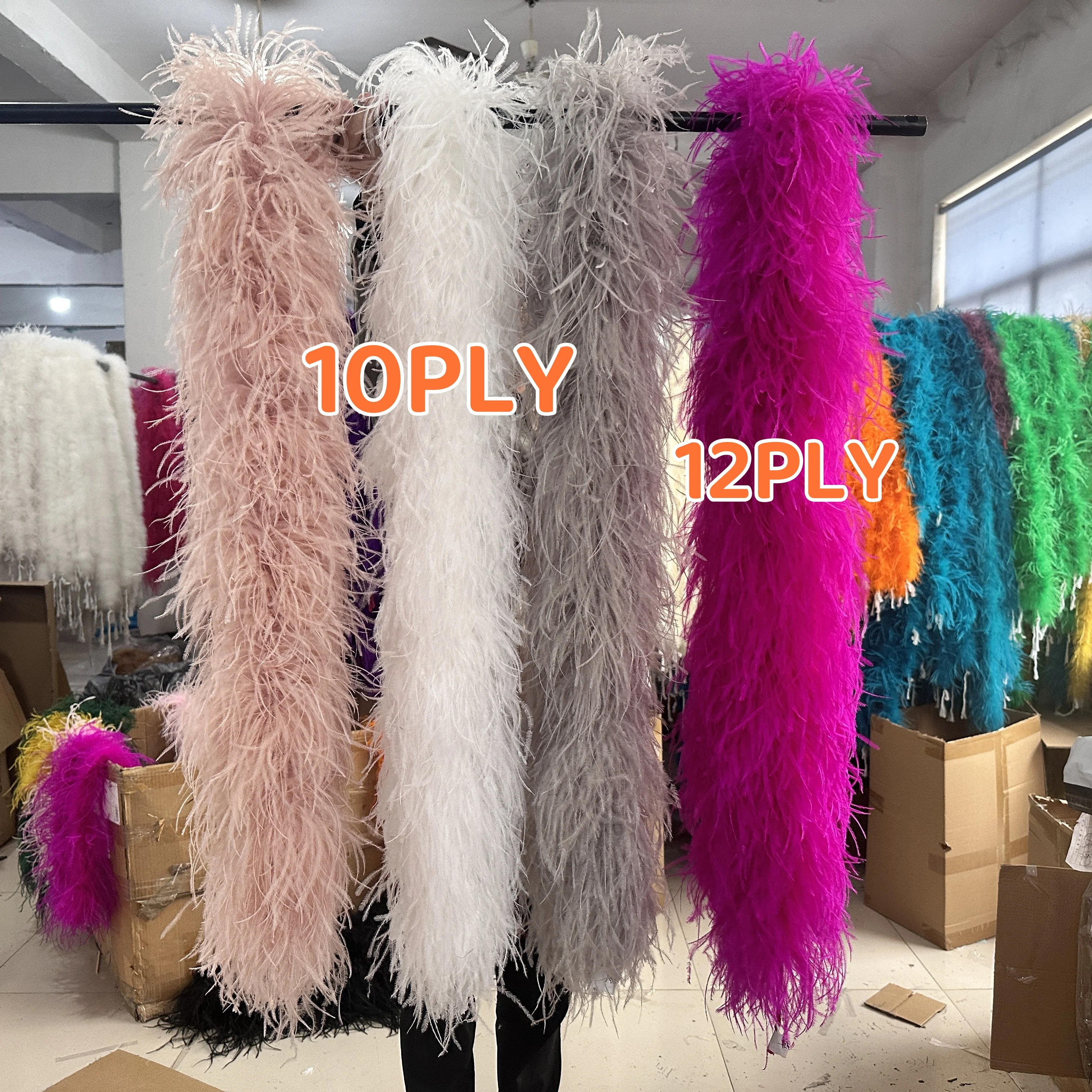 2Meters Natural Ostrich Feather Boa for Wedding Party Dress Sewing Accessory Colorful Ostrich Feathers Shawl 1 2 6 8 10 PLY