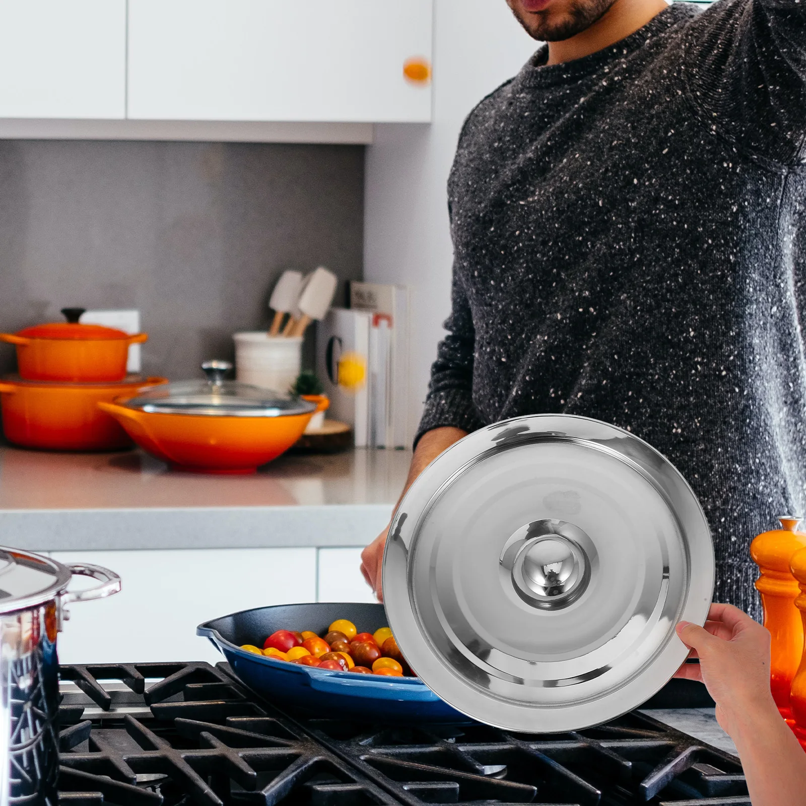 Kitchen Container Lids Stainless Steel Cover for Pans Replacement Lid Dustproof Salad Storage Thick Edge Pot Lid Universal