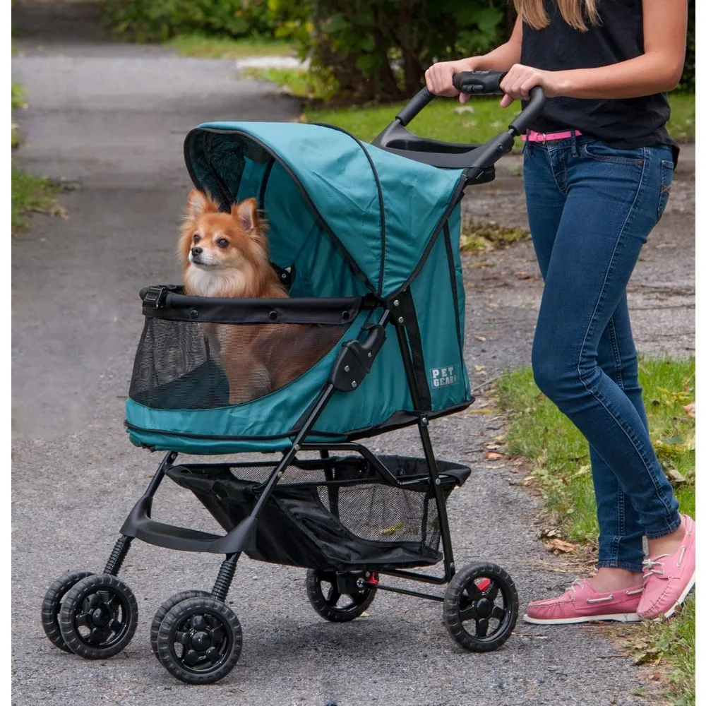 No-Zip Happy Trails Pet Stroller for Cats/Dogs, Zipperless Entry, Easy Fold with Removable Liner, Safety Tether, Storag